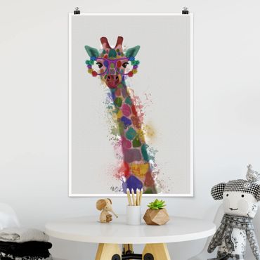 Poster - Regenbogen Splash Giraffe - Hochformat 3:2