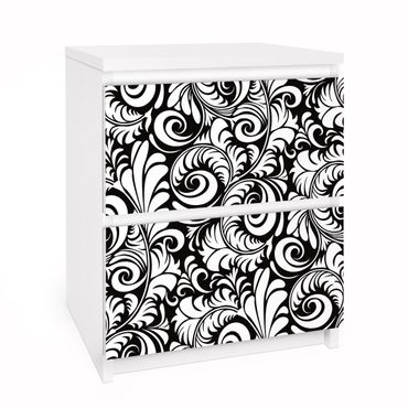 Möbelfolie für IKEA Malm Kommode - Selbstklebefolie Black and White Leaves Pattern
