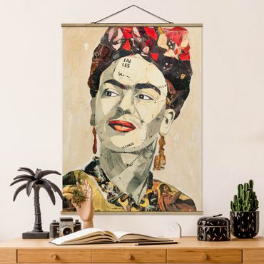 Stoffbild mit Posterleisten - Frida Kahlo - Collage No.2 - Hochformat 3:4