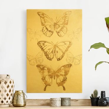 Leinwandbild Gold - Schmetterlingskomposition in Gold II - Hochformat 2:3