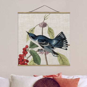 Stoffbild mit Posterleisten - Vogel auf Leinen Rosa II - Quadrat 1:1
