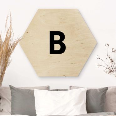 Hexagon Bild Holz - Buchstabe Weiß B