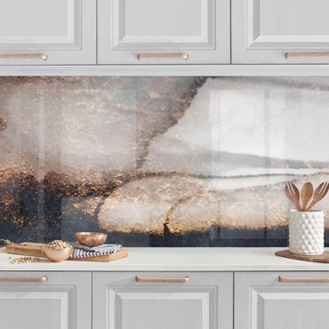 Küchenrückwand - Goldener Marmor gemalt