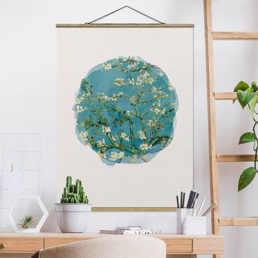 Stoffbild mit Posterleisten - Wasserfarben - Vincent van Gogh - Mandelblüte - Hochformat 3:4