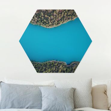 Hexagon Bild Alu-Dibond - Luftbild - Tiefblauer See