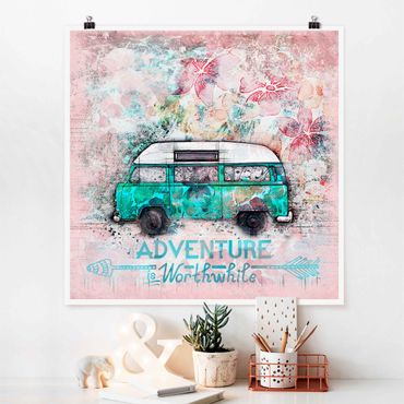Poster - Bulli Adventure Collage Pastell - Quadrat 1:1