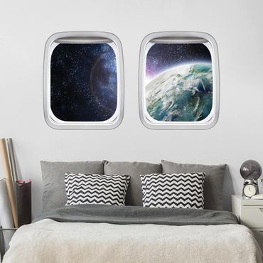 3D Wandtattoo - Doppelfenster Flugzeug Galaxy Light