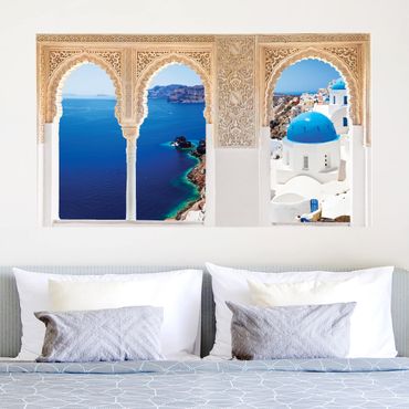3D Wandtattoo - Verzierte Fenster View Over Santorini