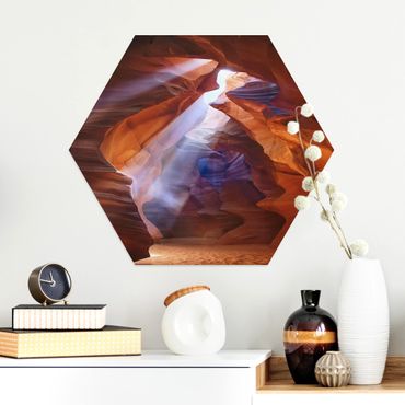 Hexagon Bild Alu-Dibond - Lichtspiel im Antelope Canyon