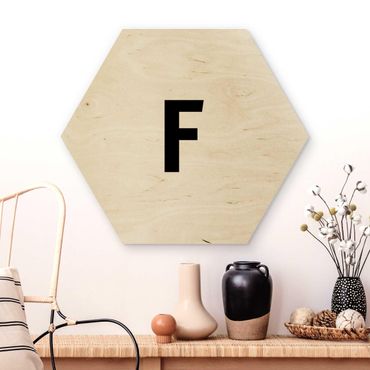 Hexagon Bild Holz - Buchstabe Weiß F