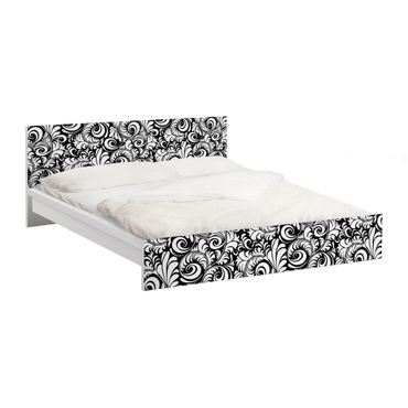 Möbelfolie für IKEA Malm Bett niedrig 140x200cm - Klebefolie Black and White Leaves Pattern