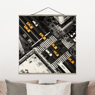 Stoffbild mit Posterleisten - New York City Cabs - Quadrat 1:1