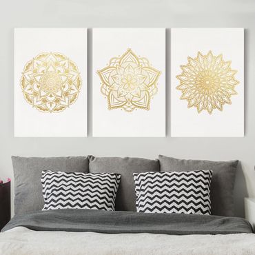 Leinwandbild 3-teilig - Mandala Blüte Sonne Illustration Set Gold - Hoch 3:2
