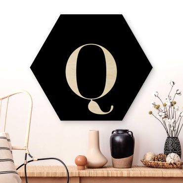 Hexagon Bild Holz - Buchstabe Serif Schwarz Q