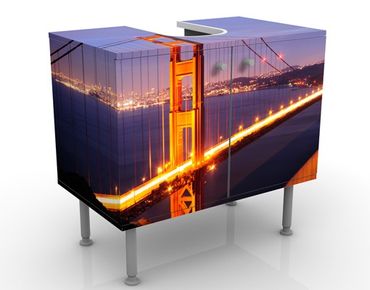 Waschbeckenunterschrank - Golden Gate Bridge bei Nacht - Badschrank Orange Rosa