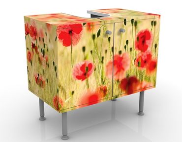 Waschbeckenunterschrank - Summer Poppies - Blumen Badschrank Rot