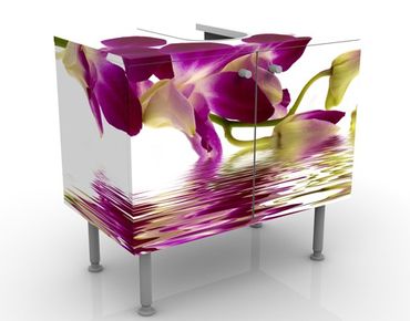 Waschbeckenunterschrank - Pink Orchid Waters - Blumen Badschrank Weiß