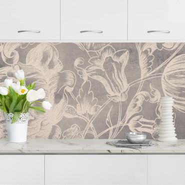 Küchenrückwand - Verblühtes Blumenornament I