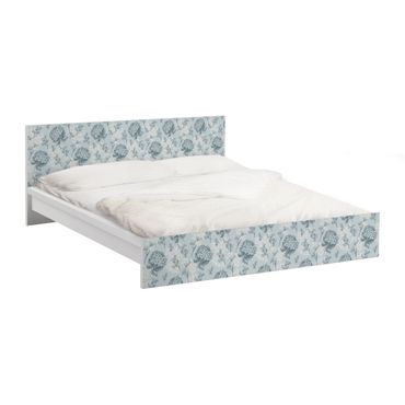 Möbelfolie für IKEA Malm Bett niedrig 180x200cm - Klebefolie Hortensia pattern in blue
