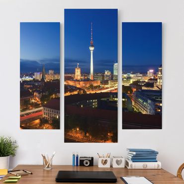 Leinwandbild 3-teilig - Fernsehturm bei Nacht - Galerie Triptychon