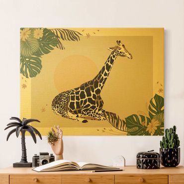 Leinwandbild Gold - Safari Tiere - Giraffe im Sonnenuntergang - Querformat 3:4