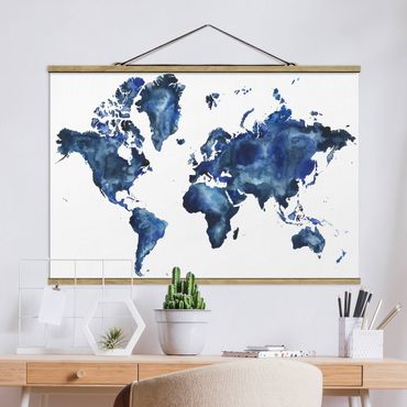 Stoffbild mit Posterleisten - Wasser-Weltkarte hell - Querformat 3:2