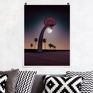 Poster - Jonas Loose - Basketball mit Mond - Hochformat 4:3