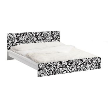 Möbelfolie für IKEA Malm Bett niedrig 180x200cm - Klebefolie Black and White Leaves Pattern