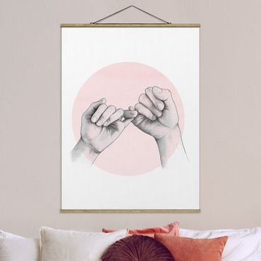 Stoffbild mit Posterleisten - Laura Graves - Illustration Hände Freundschaft Kreis Rosa Weiß - Hochformat 3:4