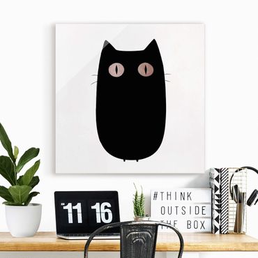 Glasbild - Schwarze Katze Illustration - Quadrat 1:1
