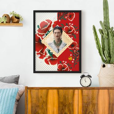 Bild mit Rahmen - Frida Kahlo - Mohnblüten - Hochformat 3:4