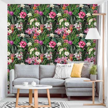 Fototapete - Bunte tropische Blumen Collage