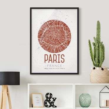 Bild mit Rahmen - Stadtplan Paris - Retro - Hochformat 3:4
