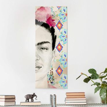 Glasbild - Frida mit rosa Blüten I - Panel