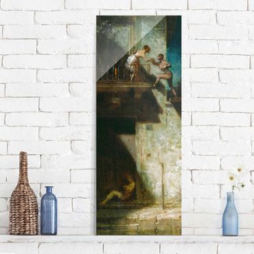 Glasbild - Kunstdruck Carl Spitzweg - Pierrot und Columbine (Stelldichein) - Panorama Hoch