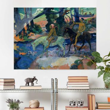 Glasbild - Kunstdruck Paul Gauguin - Die Furt (oder: Die Flucht) - Post-Impressionismus Quer 4:3