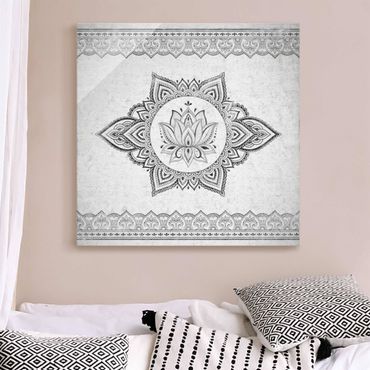 Glasbild - Mandala Lotus Betonoptik - Quadrat