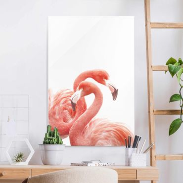 Glasbild - Zwei Flamingos - Hochformat