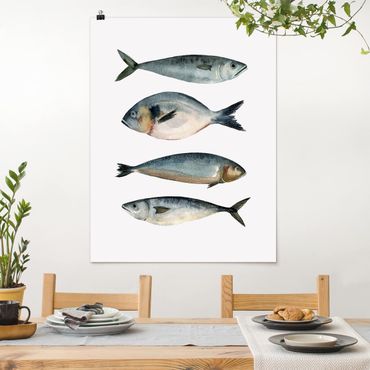 Poster - Vier Fische in Aquarell II - Hochformat 3:4