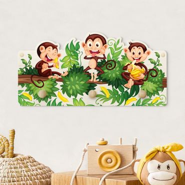 Kindergarderobe Holz - Affenfamilie
