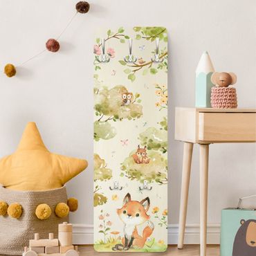 Klädhängare vägg träpanel - Watercolour Fox