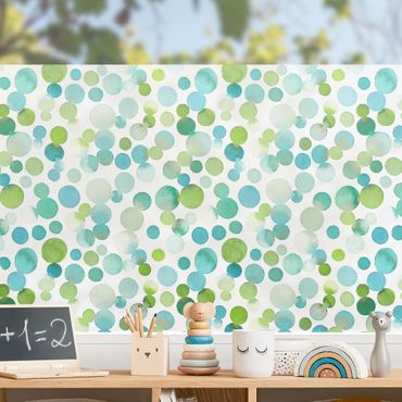 Fönsterfilm - Watercolour Dots Confetti In Bluish Green