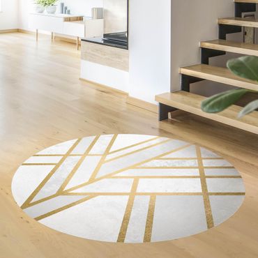 Runder Vinyl-Teppich - Art Deco Geometrie Weiß Gold