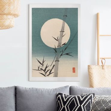 Leinwandbild - Japanische Zeichnung Bambus und Mond - Hochformat 3:2