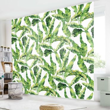 Schiebegardinen Set - Bananenblatt Aquarell Muster - Flächenvorhang