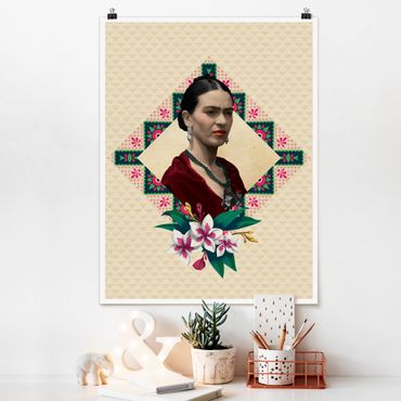Poster - Frida Kahlo - Blumen und Geometrie - Hochformat 3:4