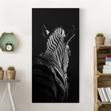 Leinwandbild - Dunkle Zebra Silhouette - Hochformat 2:1
