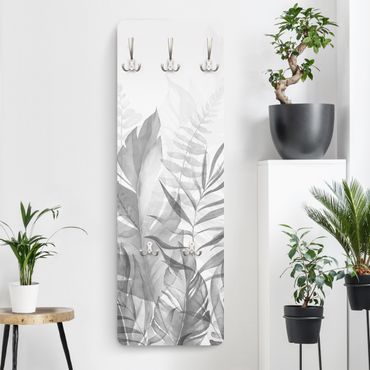 Klädhängare vägg träpanel - Botany - Tropical Leaves Grey