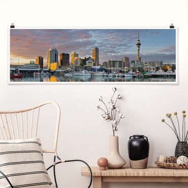 Poster - Auckland Skyline Sonnenuntergang - Panorama Querformat