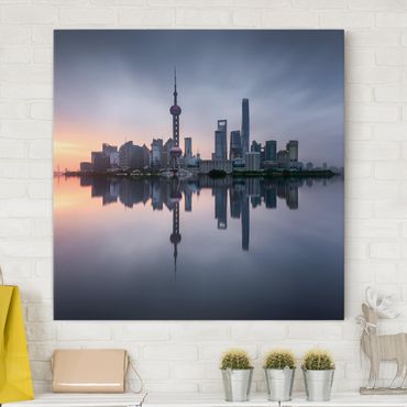 Leinwandbild - Shanghai Skyline Morgenstimmung - Quadrat 1:1